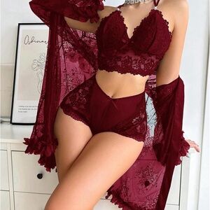 Elegant Lace Burgundy Lingerie Set